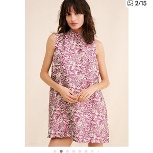 Anthropologie Pink and Cream Floral Sleeveless Shift Dress